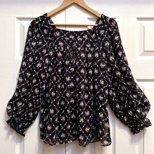 NWT Lauren Conrad Navy Long Sleeved Floral Blouse